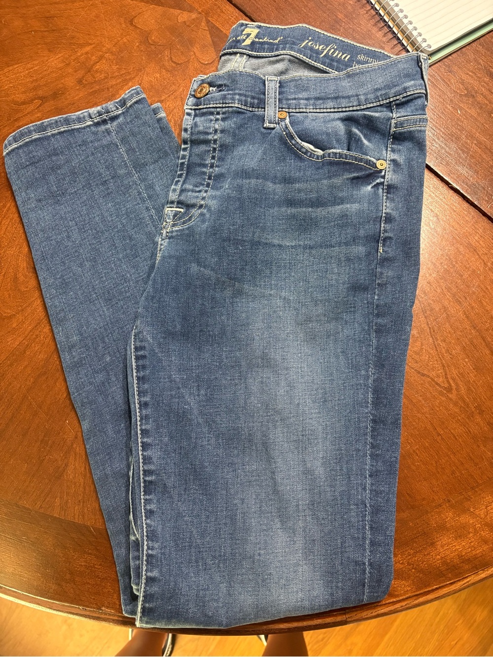7 For All Mankind Women's “Josefina” Skinny Boyfriend Jeans in Faded Blue Wash